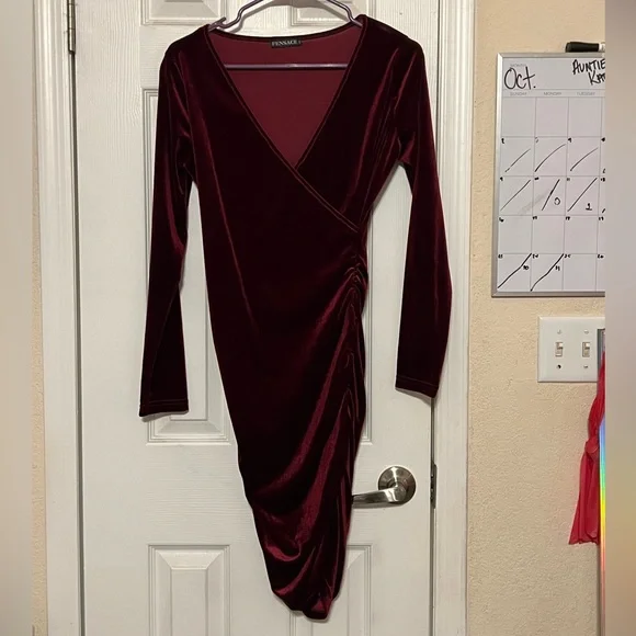 Fensage | Dresses | Velvet Red Dress Size Small Knee Length Long Sleeve |  Poshmark